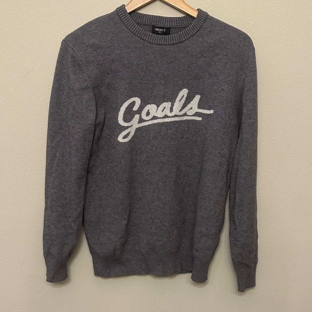 Forever 21 Men's Gray Crewneck Sweater with White 'Goals' Script